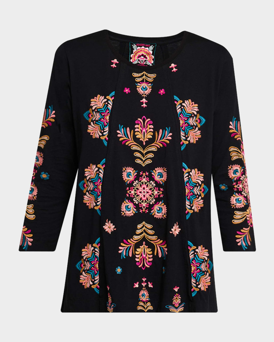 Floral-Embroidered Cotton Swing T-Shirt